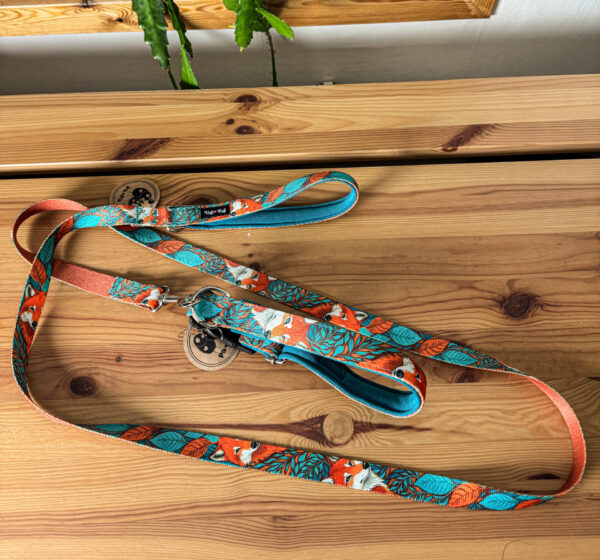 Sött set halsband och koppel med rävmotiv